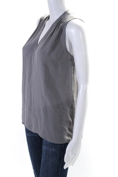 Vince Womens Silk Sleeveless V Neck Blouse Gray Size XXS