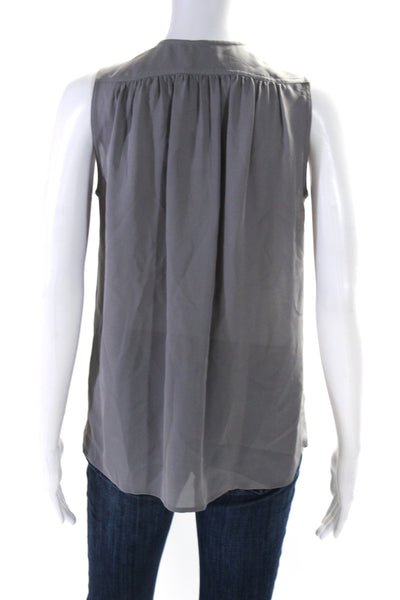 Vince Womens Silk Sleeveless V Neck Blouse Gray Size XXS