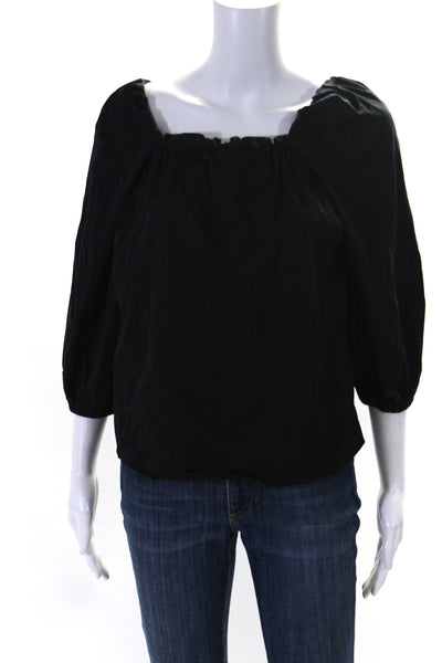 Elizabeth and James Womens Cotton Square Neck Long Sleeve Blouse Black Size XS