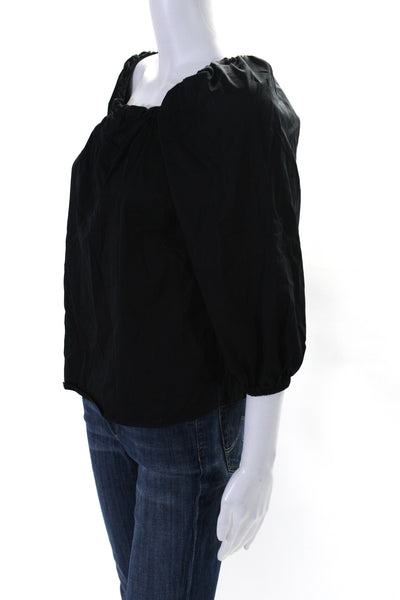 Elizabeth and James Womens Cotton Square Neck Long Sleeve Blouse Black Size XS