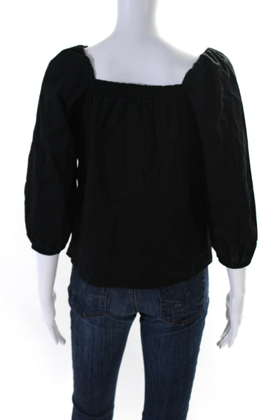 Elizabeth and James Womens Cotton Square Neck Long Sleeve Blouse Black Size XS