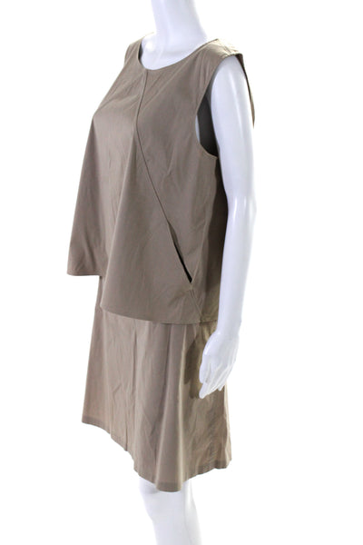 Jil Sander Womens Cotton 2 Piece Cutout Blouse Skirt Set Beige Size 42