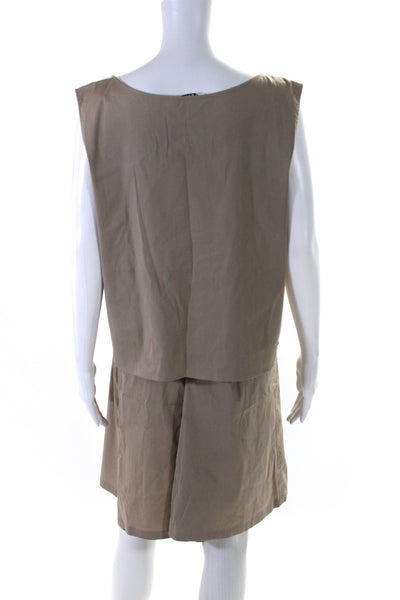 Jil Sander Womens Cotton 2 Piece Cutout Blouse Skirt Set Beige Size 42