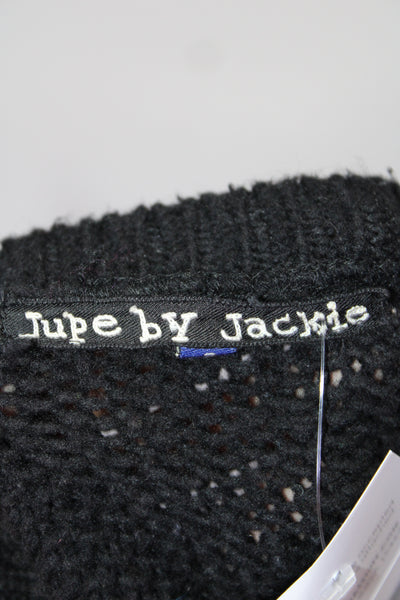 Jupe By Jackie Womens Embroidered Licorice Candy Crew Neck Sweater Black Small