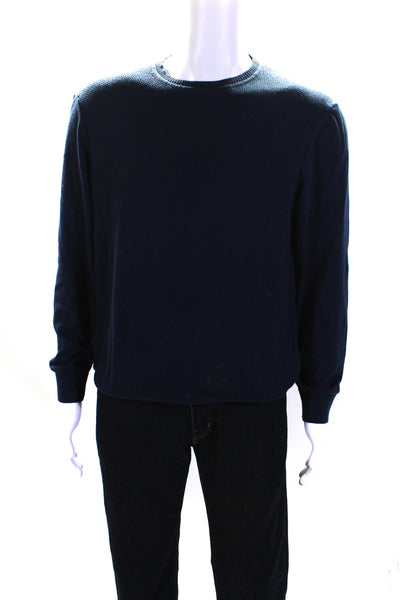 Bugatchi Mens Textured Knit Crew Neck Pullover Sweater Navy Blue Size Large