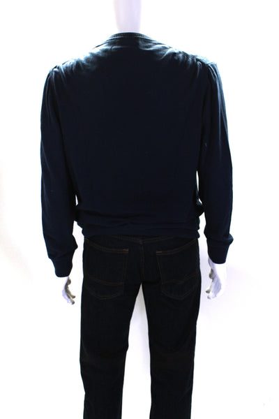 Bugatchi Mens Textured Knit Crew Neck Pullover Sweater Navy Blue Size Large