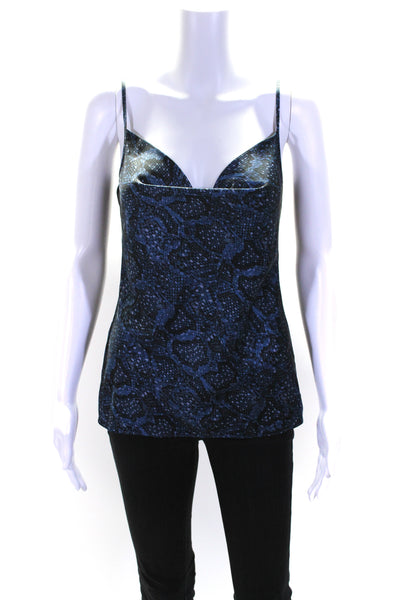 Allsaints Womens Snakeskin Print Cowl Neck Camisole Blouse Blue Size 2