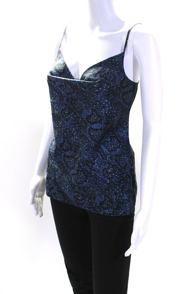 Allsaints Womens Snakeskin Print Cowl Neck Camisole Blouse Blue Size 2