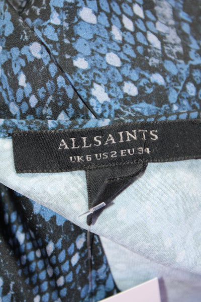 Allsaints Womens Snakeskin Print Cowl Neck Camisole Blouse Blue Size 2