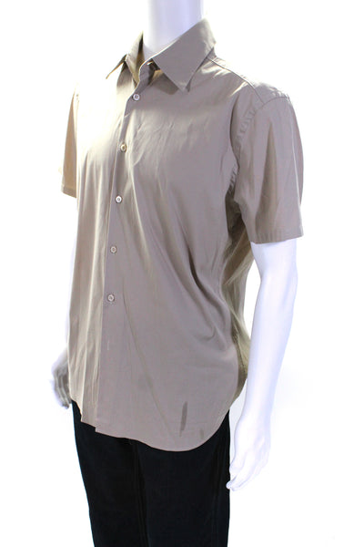 Prada Mens Button Front Short Sleeve Collared Shirt Brown Cotton Size 16.5