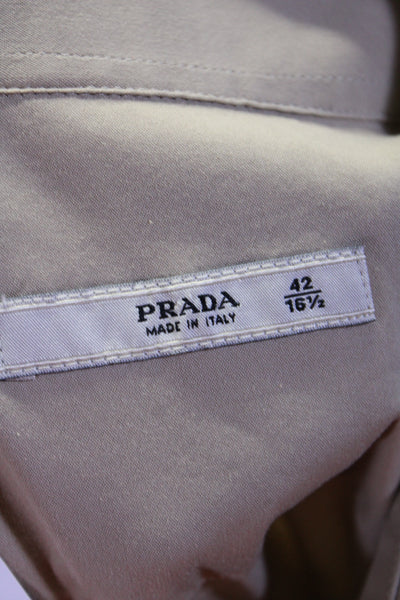 Prada Mens Button Front Short Sleeve Collared Shirt Brown Cotton Size 16.5