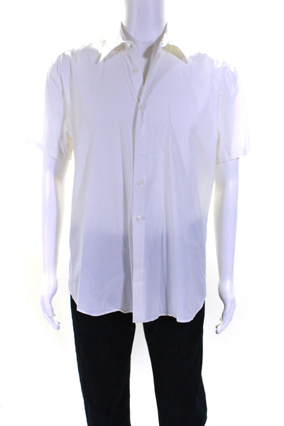 Prada Mens Button Front Short Sleeve Collared Shirt White Cotton Size 16.5