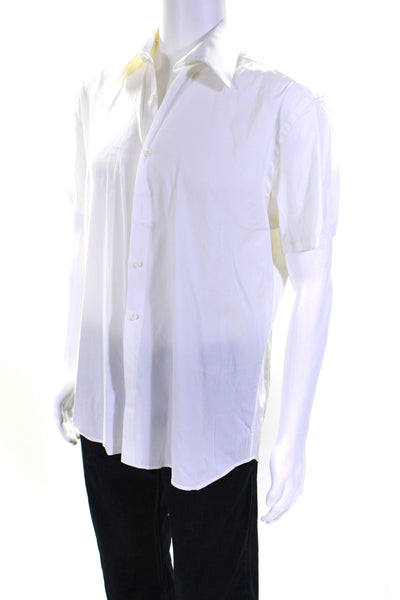 Prada Mens Button Front Short Sleeve Collared Shirt White Cotton Size 16.5