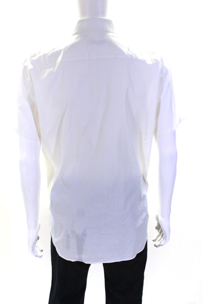 Prada Mens Button Front Short Sleeve Collared Shirt White Cotton Size 16.5