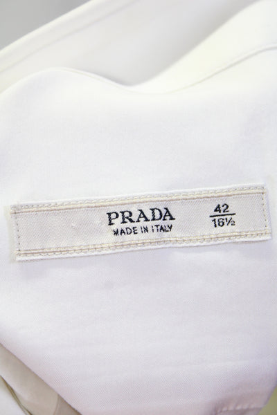 Prada Mens Button Front Short Sleeve Collared Shirt White Cotton Size 16.5