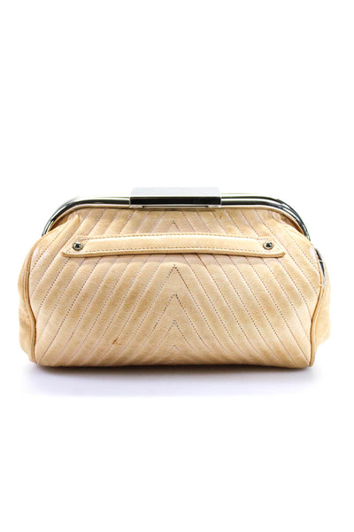 Marc Jacobs Womens Small Quilted Chevron Hinged Clutch Handbag Beige Leather