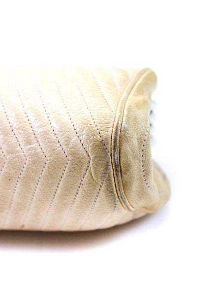 Marc Jacobs Womens Small Quilted Chevron Hinged Clutch Handbag Beige Leather