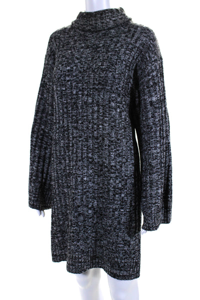 Yakira Bella Womens Spotted Ribbed Textured Knitted Sweater Dress Black Size S