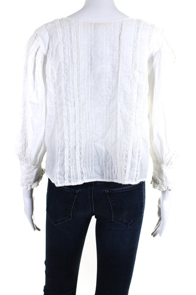 Love Shack Fancy Womens Cotton Puff Sleeve V Neck Buttoned Blouse White Size S