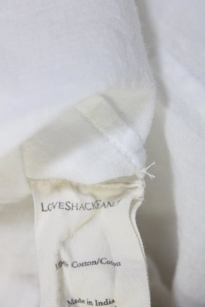 Love Shack Fancy Womens Cotton Puff Sleeve V Neck Buttoned Blouse White Size S