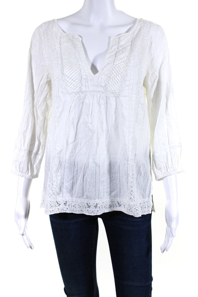 Calypso Saint Barth Womens Cotton V Neck Lace Trim Blouse White Size M