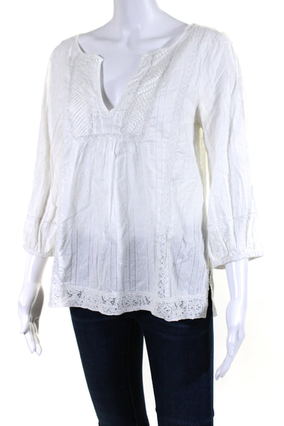 Calypso Saint Barth Womens Cotton V Neck Lace Trim Blouse White Size M