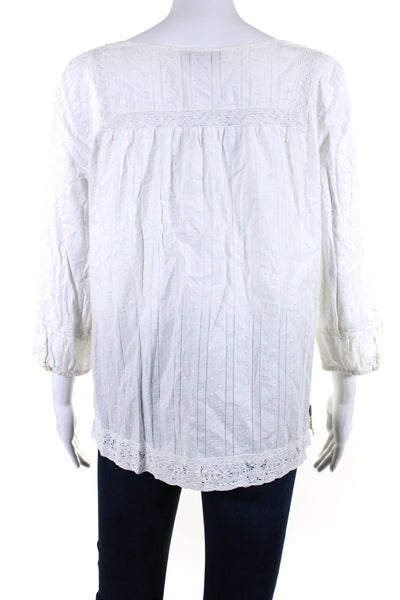 Calypso Saint Barth Womens Cotton V Neck Lace Trim Blouse White Size M