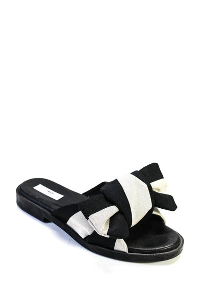 Miista Womens Striped Bow Open Toe Sandals Black White Size 9