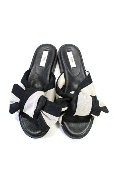 Miista Womens Striped Bow Open Toe Sandals Black White Size 9