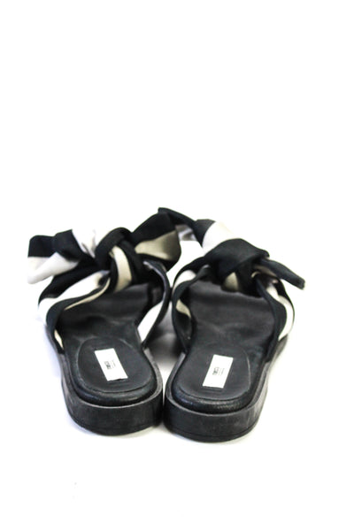 Miista Womens Striped Bow Open Toe Sandals Black White Size 9