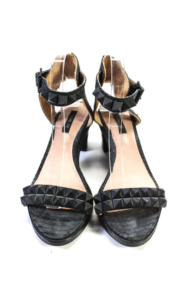 Rachel Zoe Womens Leather Snakeskin Print Studded Peep Toe Heels Gray Size 8