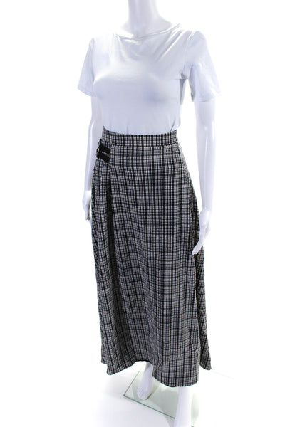 Ava & Lu Womens Side Zip Check Print Maxi Skirt Black White Size Small