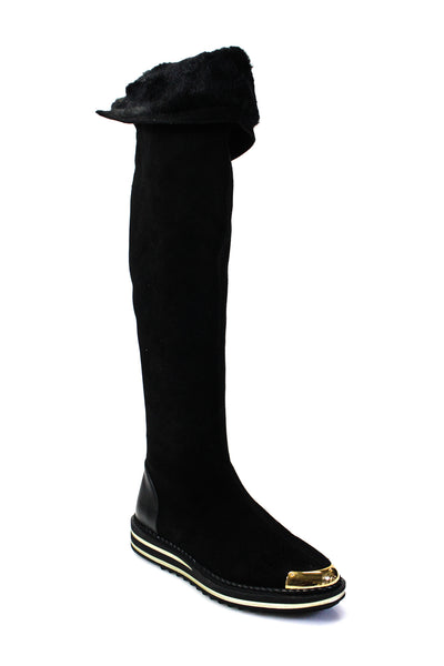 Designer Womens Knee High Platform Side Zip Boots Black Size 6.5 US