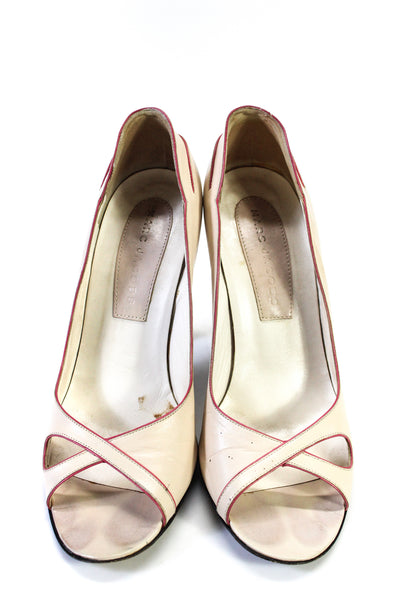 Marc Jacobs Womens Leather Open Toe Cut Out Pumps White Pink Size 8 Medium