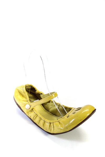 Miu Miu Womens Patent Leather Button Closure Cut Out Ballet Flats Yellow Size 38