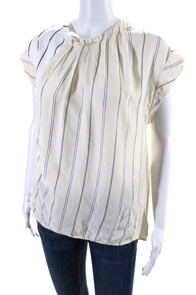 3.1 Phillip Lim Womens Striped Short Sleeves Crew Neck Blouse White Black Size 4