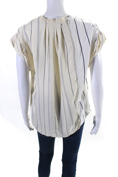 3.1 Phillip Lim Womens Striped Short Sleeves Crew Neck Blouse White Black Size 4