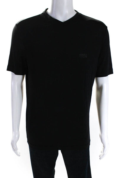 Versace Classic V2 Mens Short Sleeve V Neck Logo Knit Tee Shirt Black Medium