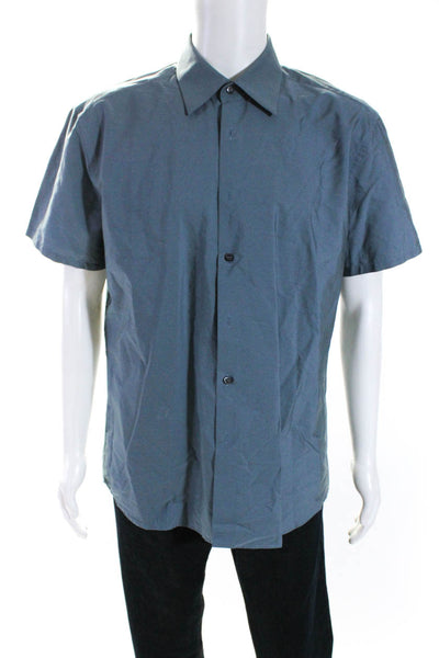 Prada Mens Button Front Short Sleeve Collared Shirt Blue Cotton Size 16.5