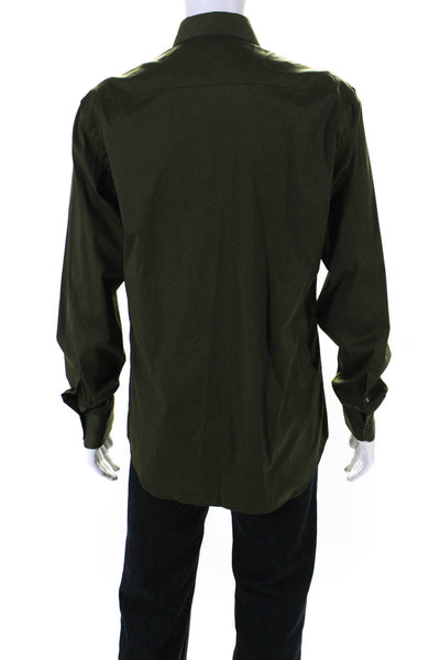 Prada Mens Long Sleeve Button Front Collared Dress Shirt Green Cotton Size 16.5