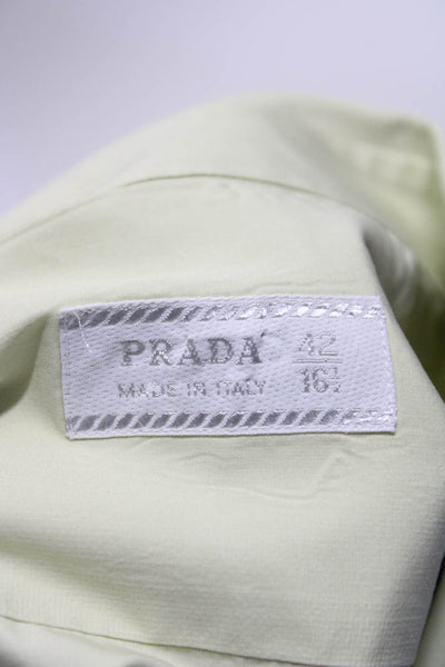 Prada Mens Button Front Short Sleeve Collared Shirt Green Cotton Size 16.5