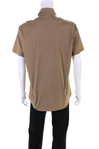 Prada Mens Button Front Short Sleeve Collared Shirt Espresso Brown Size 16.5