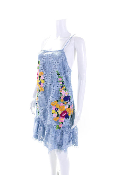 Nicole Miller Women's Halter Neck Lace Embroidered Mini Dress Blue Size 8