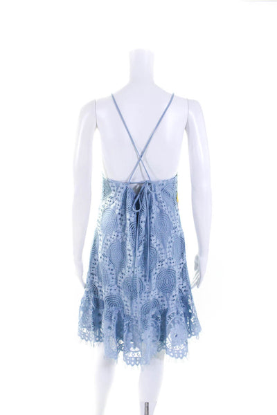 Nicole Miller Women's Halter Neck Lace Embroidered Mini Dress Blue Size 8