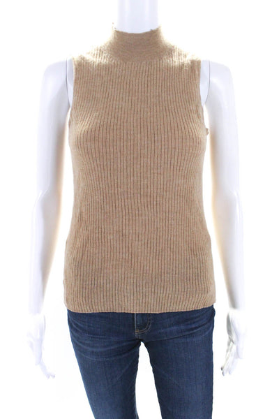 Halston Womens Ribbed Sleeveless Turtleneck Sweater Vest Beige Size Large