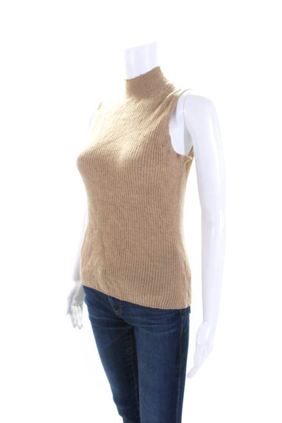 Halston Womens Ribbed Sleeveless Turtleneck Sweater Vest Beige Size Large