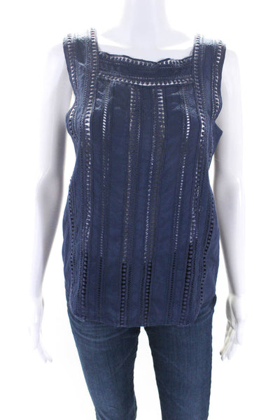 Veronica Beard Womens Sleeveless Square Neck Silk Top Navy Blue Size 4