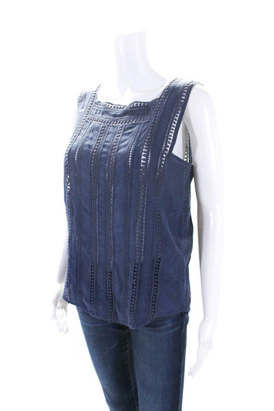 Veronica Beard Womens Sleeveless Square Neck Silk Top Navy Blue Size 4