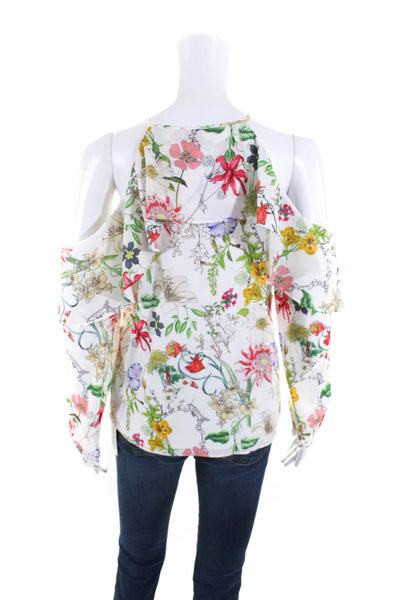 Parker Womens Long Sleeve Ruffled Floral Cold Shoulder Top White Size Small