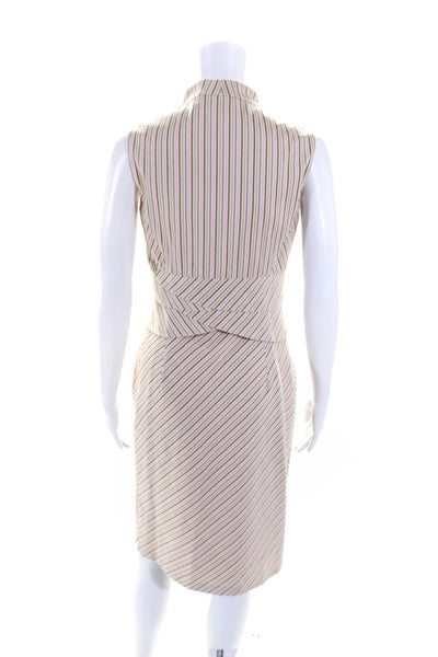 Kay Unger Womens Side Zip Sleeveless V Neck Striped Dress White Multi Size 2